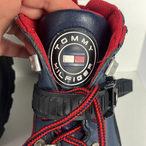 Vintage Y2K Tommy Hilfiger Navy Blue Chunky Leather Boots Lug Sole. - Picture 7 of 16
